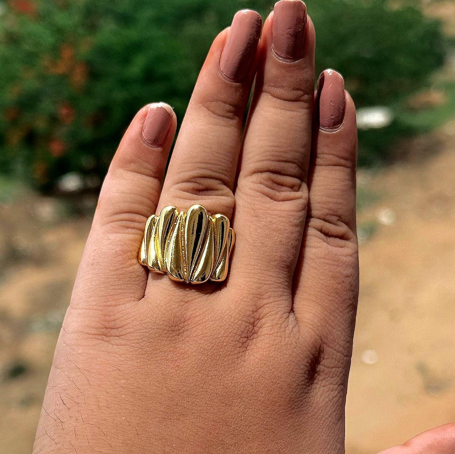 18K Gold Dome Ring Thick Chunky Ring Adjustable Wide Ring Croissant Ring Stackable Ring Chunky Gold Ring Signet Ring for Women Gift for Mom
