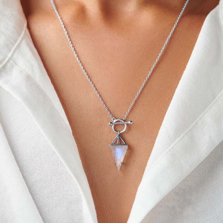 Rainbow Moonstone Necklace Handmade 925 Sterling Silver Gold Vermeil Rose Gold Vermeil Triangle Rainbow Moonstone Pendant gift Woman & Girls