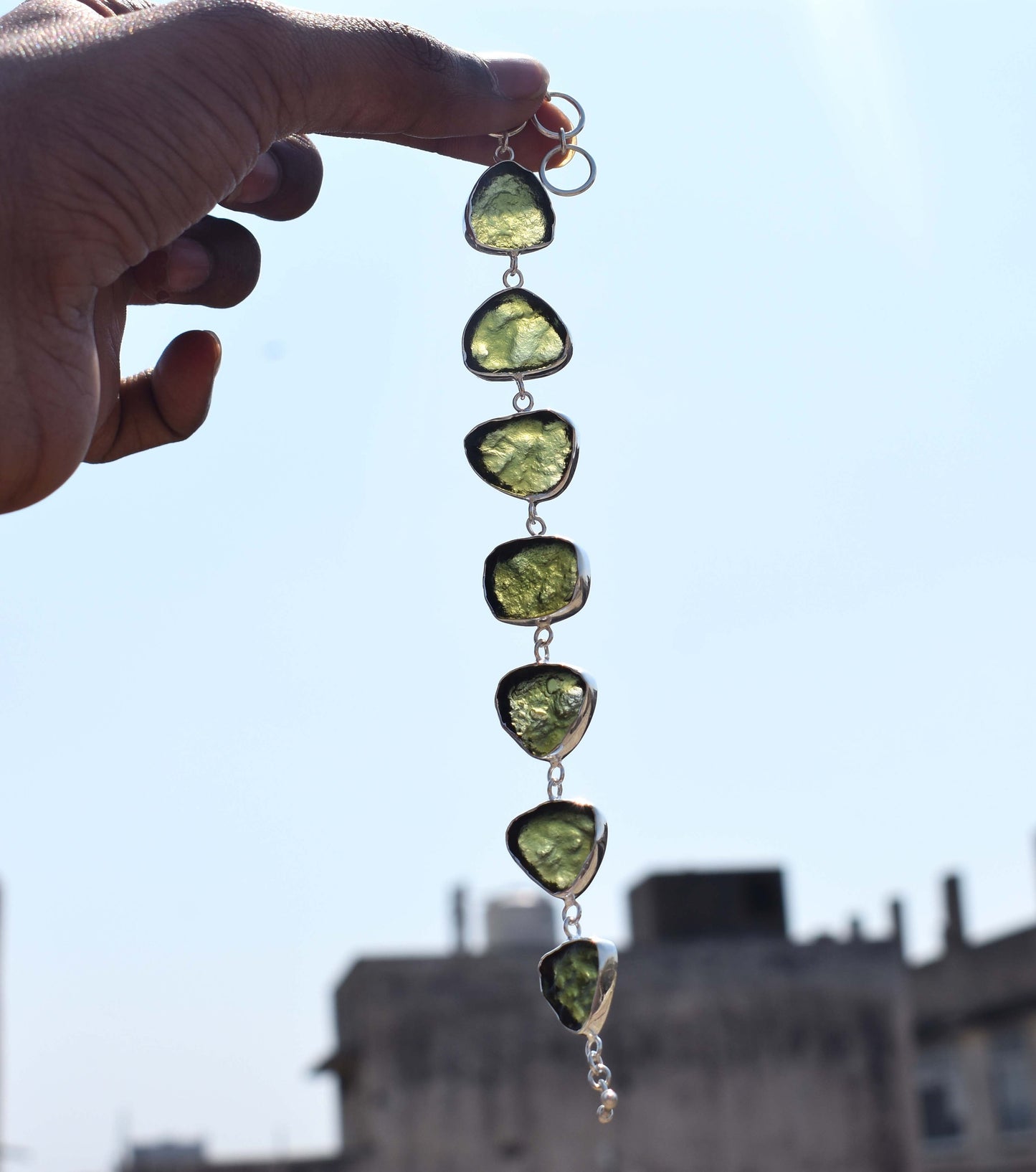 Moldavite Bracelet Handmade 925 Sterling Silver Czech Republic AAA Moldavite Rough Healing Gemstone adjustable Bracelets gift Boys & Girls
