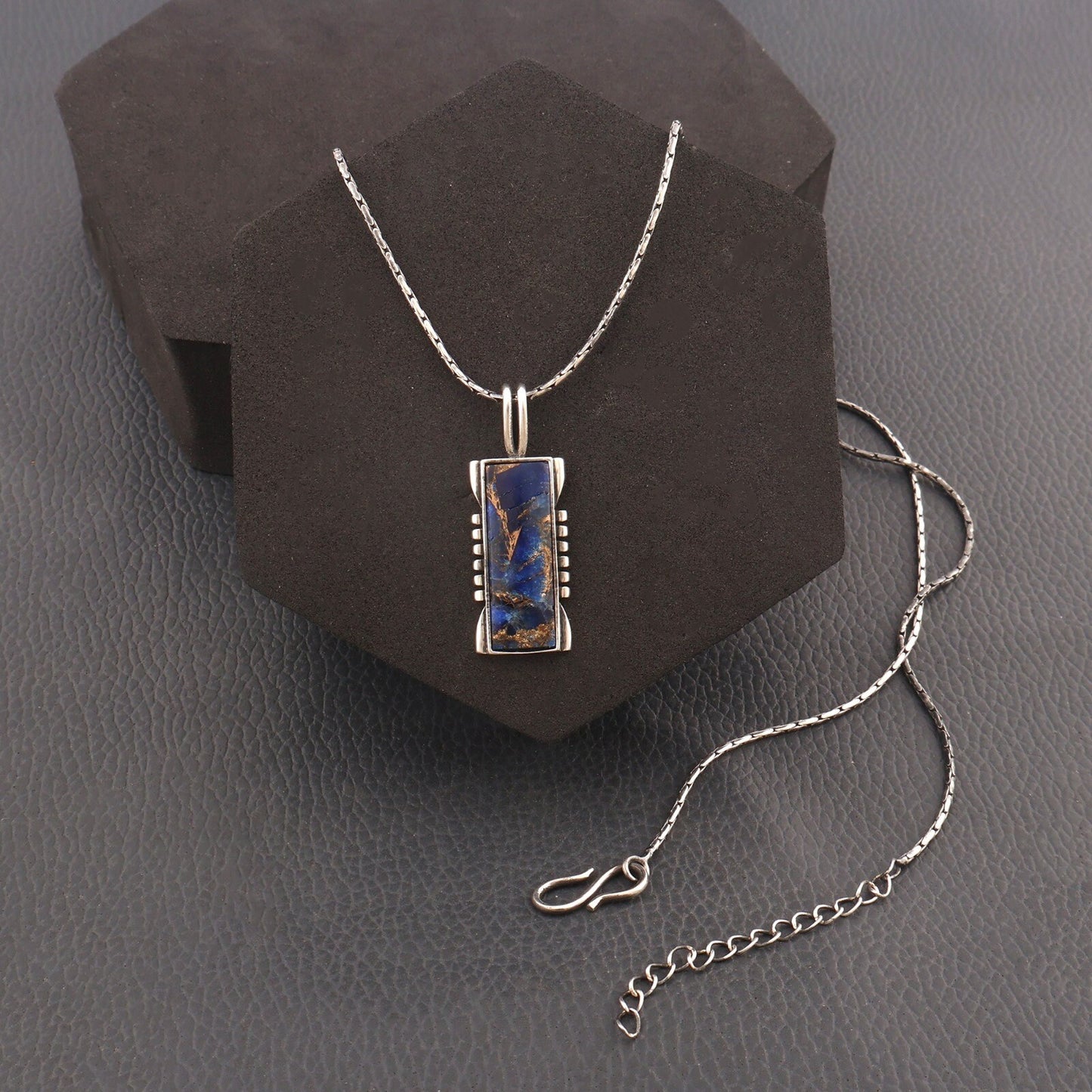 Copper Turquoise Pendant Necklace Sterling Silver Pendant Necklace Turquoise Rectangle Genuine Gemstone Necklace Kingman Southwestern