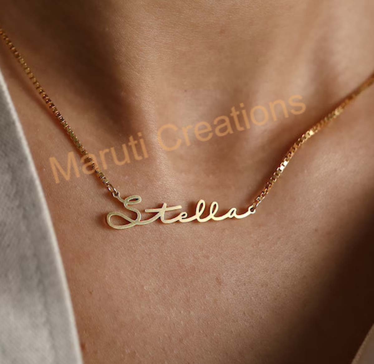 Personalized Name Necklace by Maruti Creations • Gold Name Necklace with Chain • Perfect Gift for Her • Bridesmaid Personalized Gift