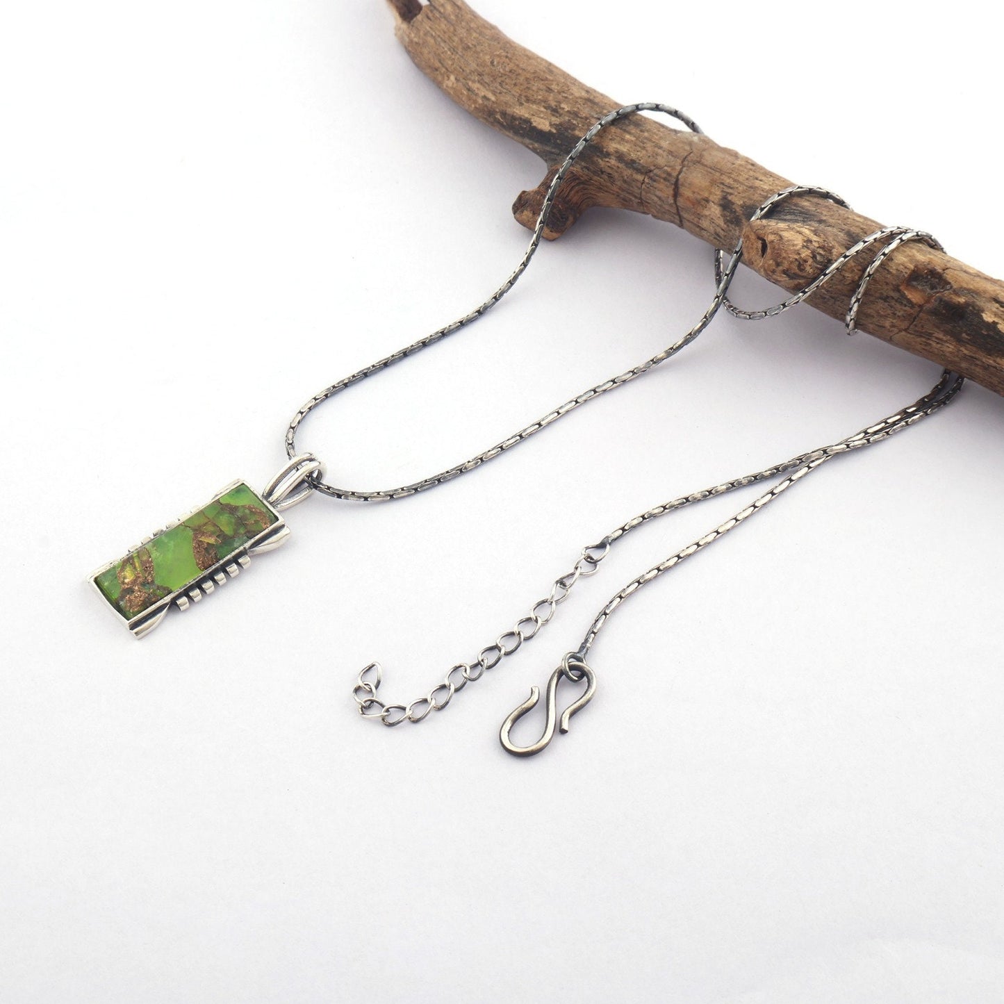Copper Turquoise Pendant Necklace Sterling Silver Pendant Necklace Turquoise Rectangle Genuine Gemstone Necklace Kingman Southwestern