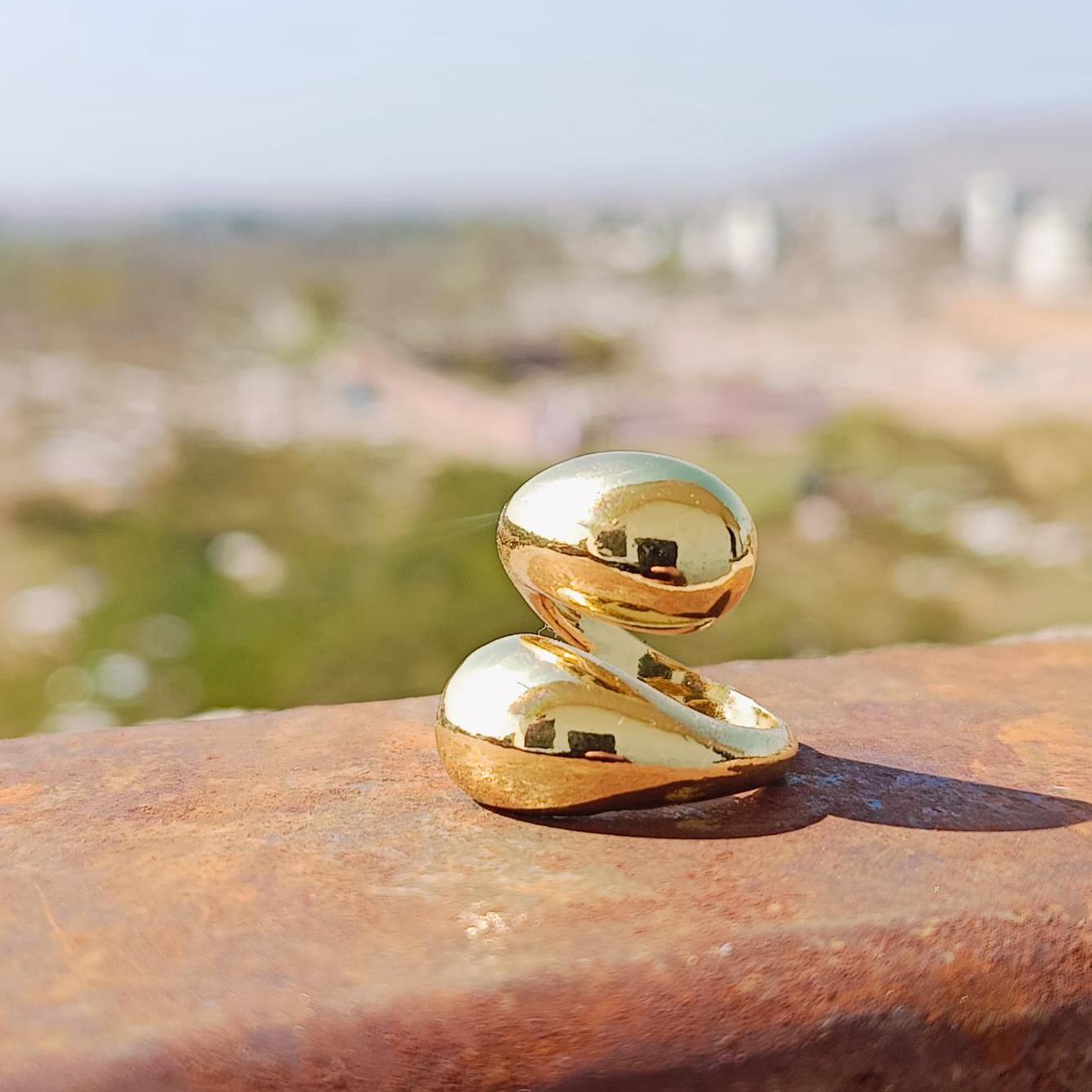 Gold Dome Ring Thick Chunky Ring Adjustable