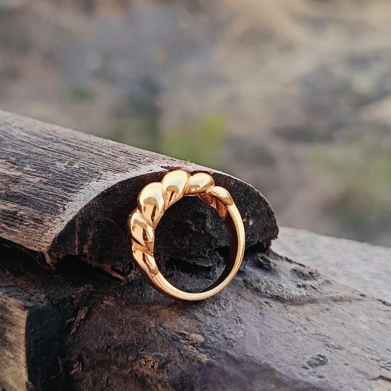 18K Gold Dome Ring Thick Chunky Ring Adjustable Wide Ring Croissant Ring Stackable Ring Chunky Gold Ring Signet Ring for Women Gift for Mom