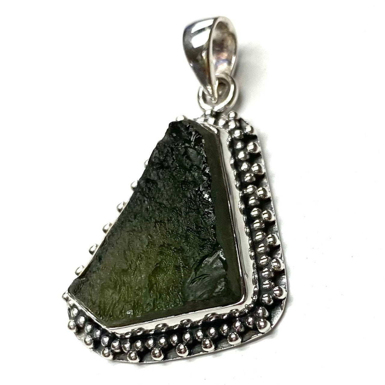 Moldavite Necklace, Raw Green Gemstone, Sterling Silver Authentic Meteorite Necklace, Genuine Moldavite Healing Stone, Big Moldavite Pendant