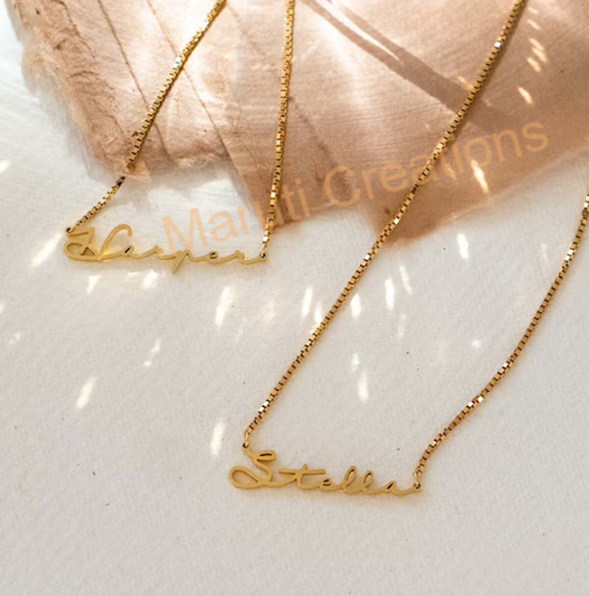 Personalized Name Necklace by Maruti Creations • Gold Name Necklace with Chain • Perfect Gift for Her • Bridesmaid Personalized Gift