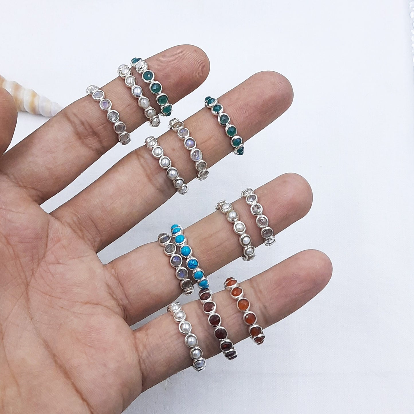 Bezel Turquoise ring eternity silver ring band Semi precious stone women engagement ring gift for her mothers day gift birthday gift 925 sil