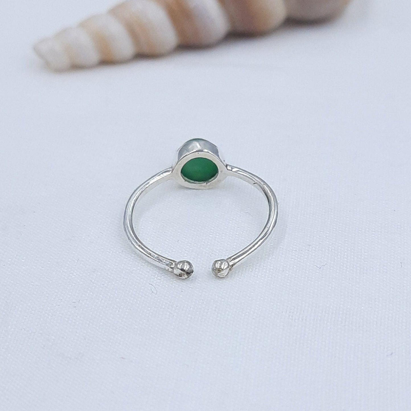 Round Green Onyx Adjustable Sterling Silver Ring