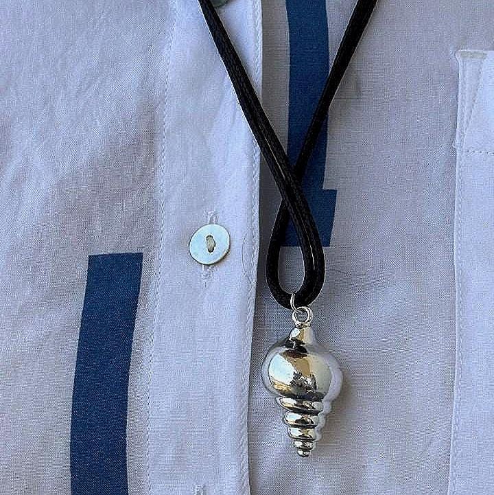 Sea Shell Pendant with Black Adjustable thread