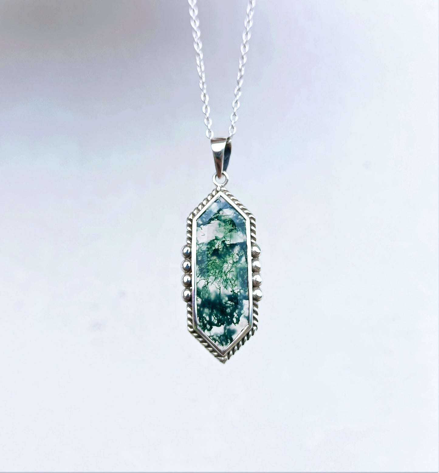 Moss Agate Necklace, 925 Sterling Silver Handmade Pendant, Statement Pendant, Gift For Her