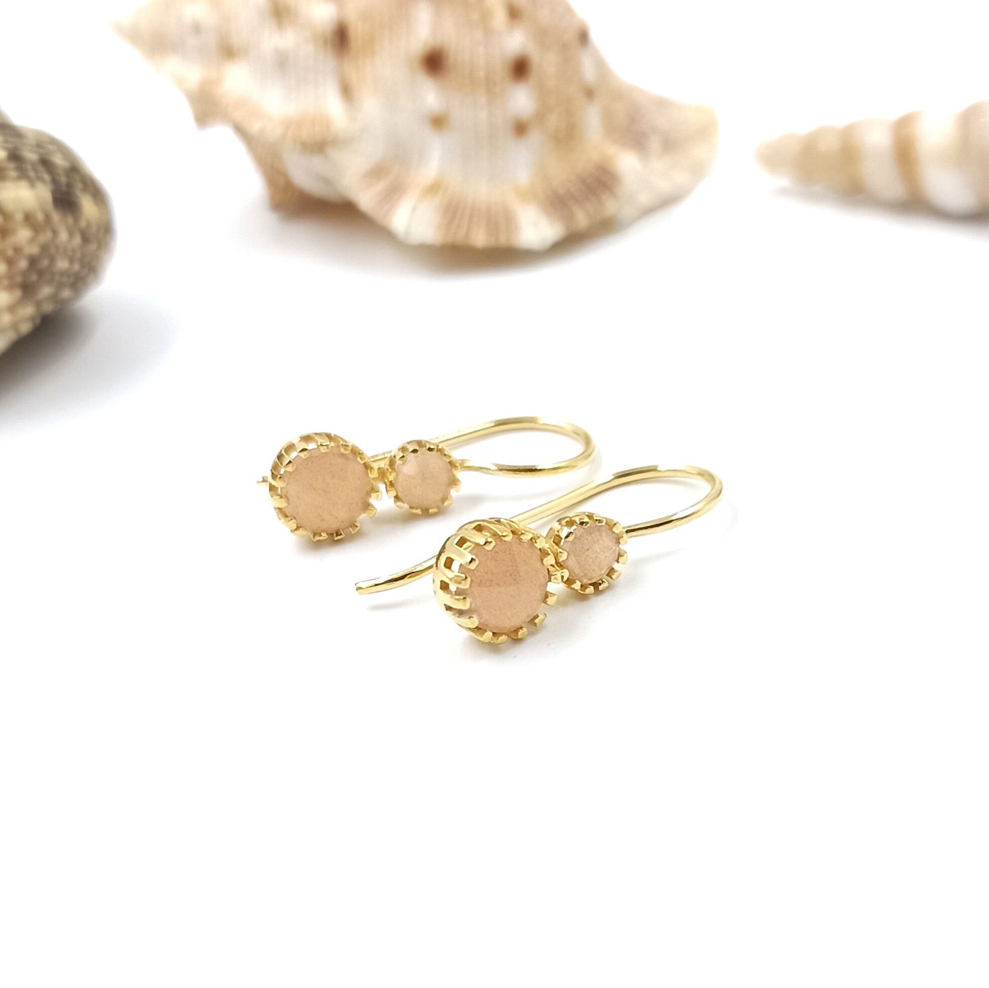 Labradorite, garnet, Moonstone, Rose Quartz dual stone earrings Gold Plated & Sterling Silver Round Stone earring prong setting Earrings