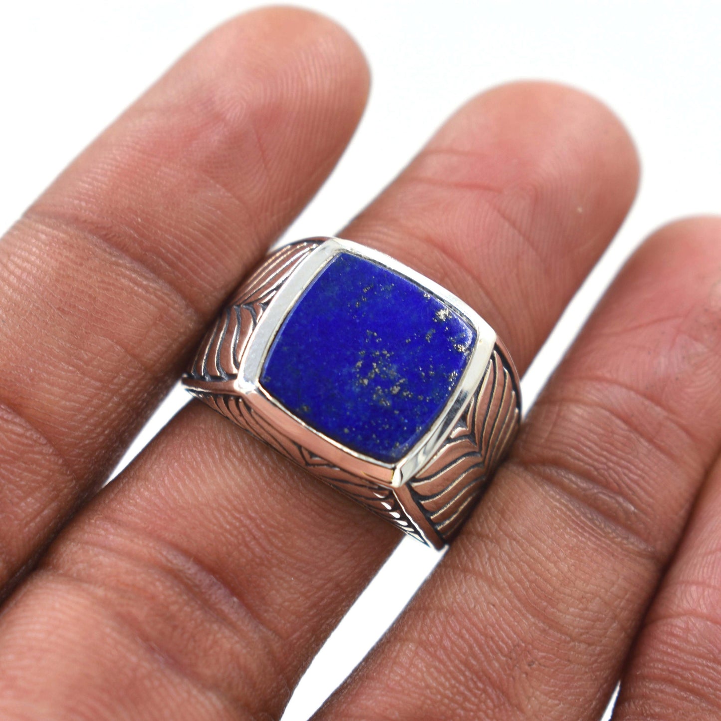 Lapis lazuli, Tigers eye, Dendrite Crystal, Amazonite, Labradorite, Green Onyx Rings Handmade 925 Sterling Silver Square Gems Statement Ring