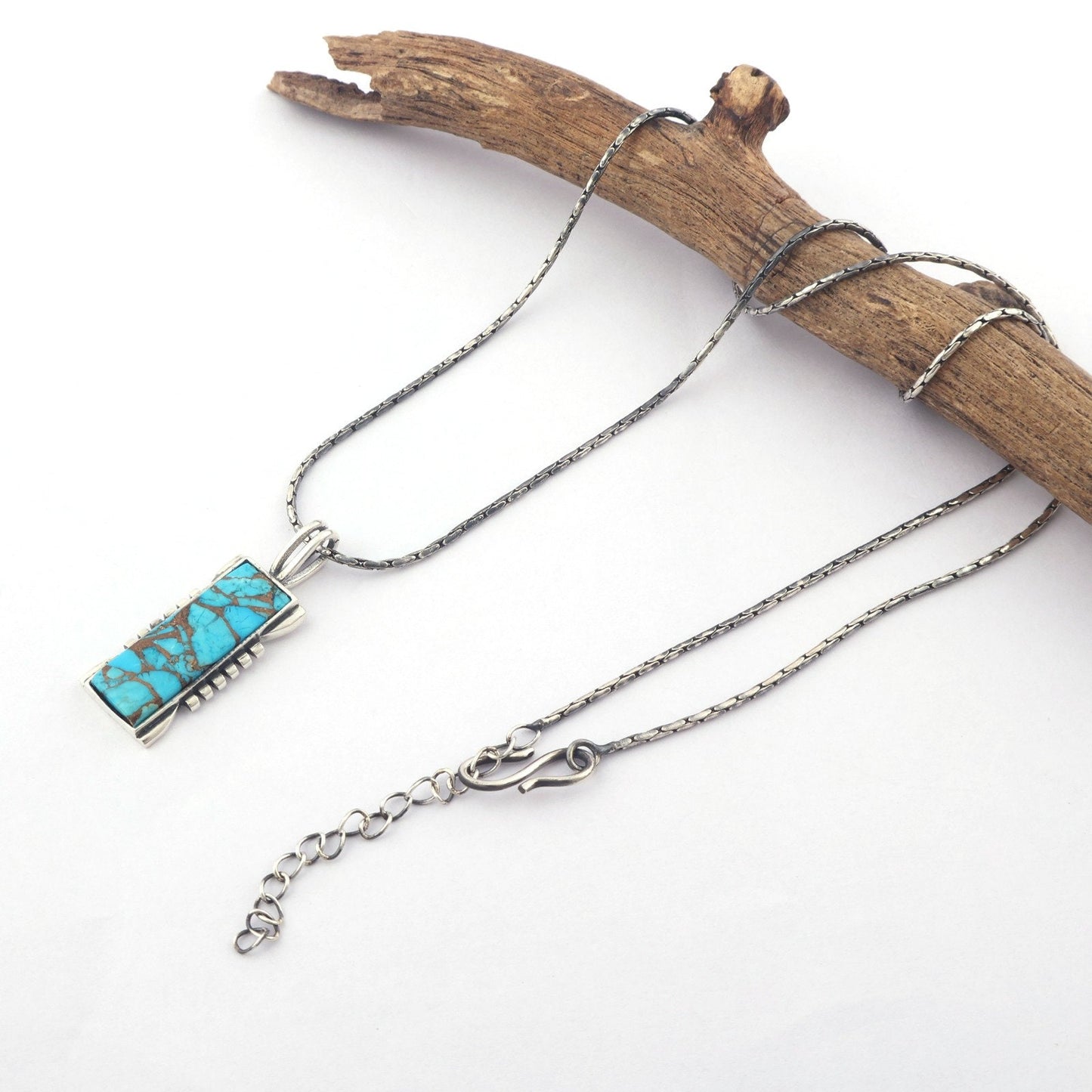 Copper Turquoise Pendant Necklace Sterling Silver Pendant Necklace Turquoise Rectangle Genuine Gemstone Necklace Kingman Southwestern