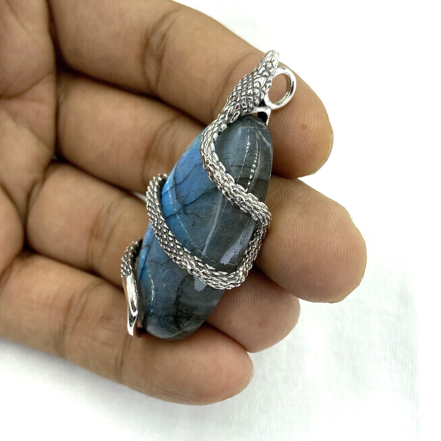 Antique Snake Pendant Oval Labradorite Snake Pendant Labradorite Large Oval Around Snake Pendant Dark Silver Snake Pendant Christmas Gift