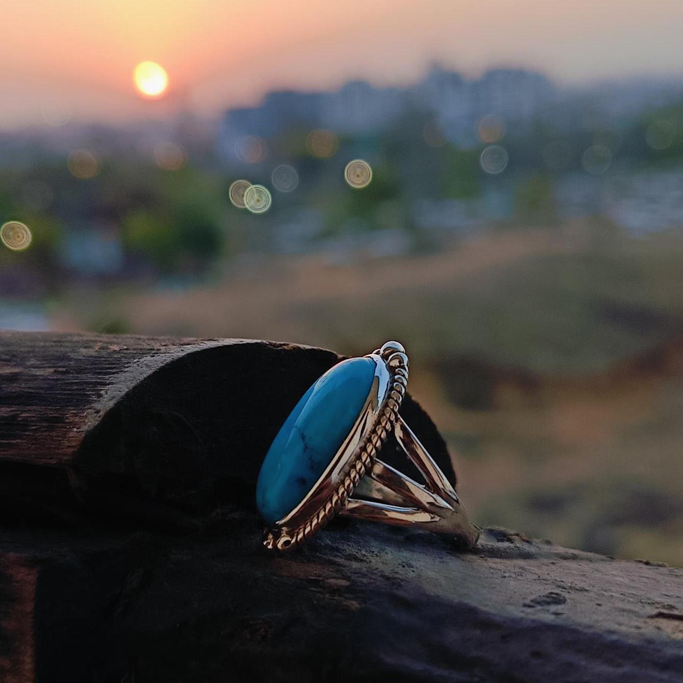 Bezel Kingman Turquoise ring silver ring band Semi precious stone women engagement ring gift for her mothers day gift birthday gift 925.