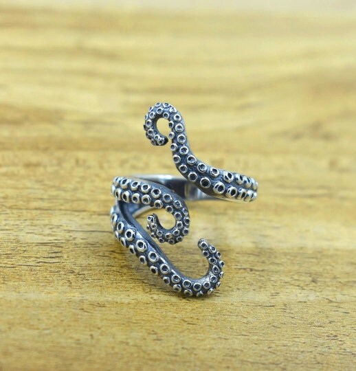 Octopus ring, gothic jewelry, mens ring Silver Octopus Ring - Adjustable Tentacles Ring, Gothic Jewelry, Punk and Emo Gift for Him/ Her