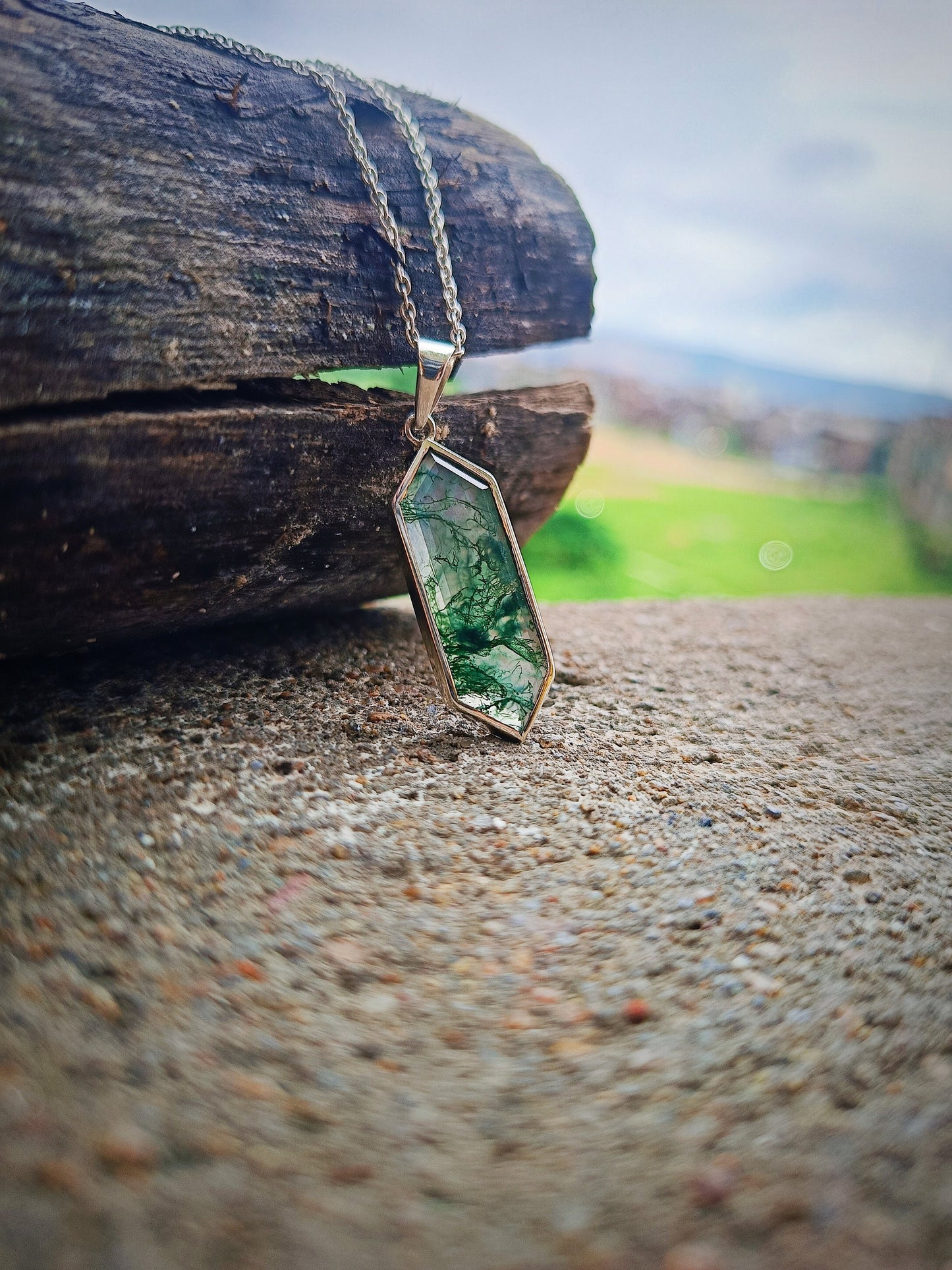 Moss Agate Necklace, 925 Sterling Silver Handmade Pendant, Gift For Mom