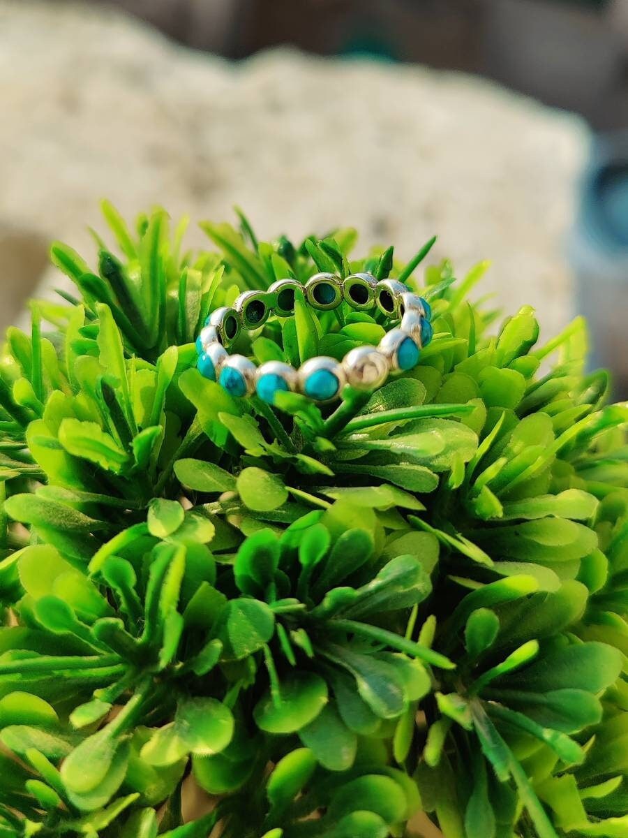 Bezel Turquoise ring eternity silver ring band Semi precious stone women engagement ring gift for her mothers day gift birthday gift 925 sil