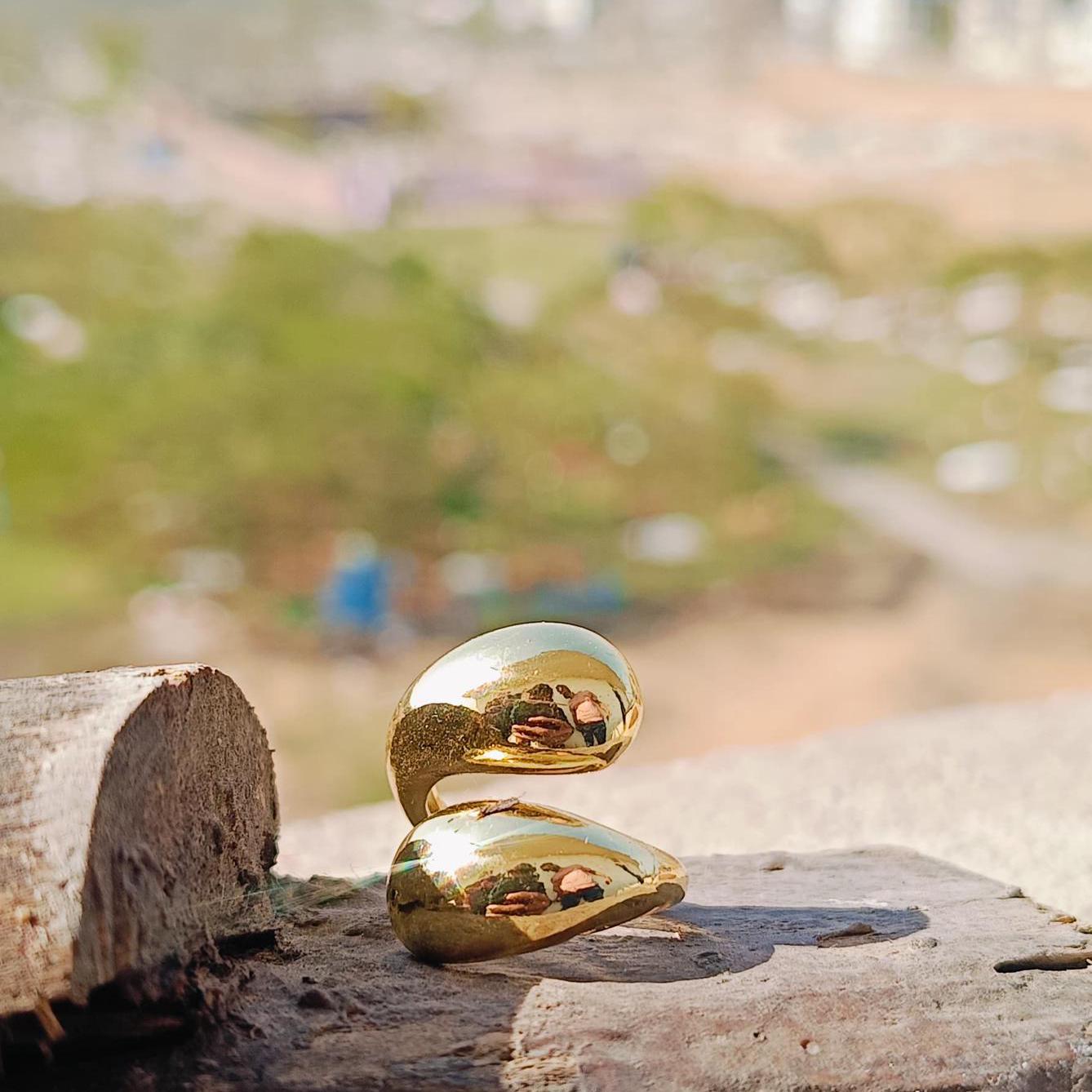 Gold Dome Ring Thick Chunky Ring Adjustable