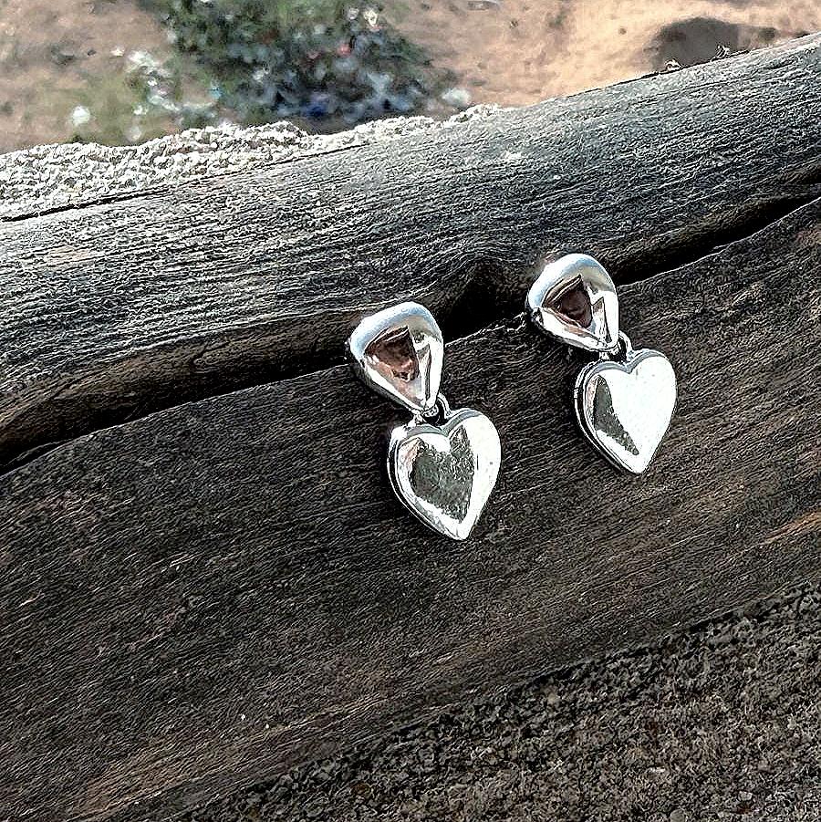 3D Heart Puff Dangle Push in Silver or Gold or Rose Gold, Heart Earrings, Heart Huggie For Her
