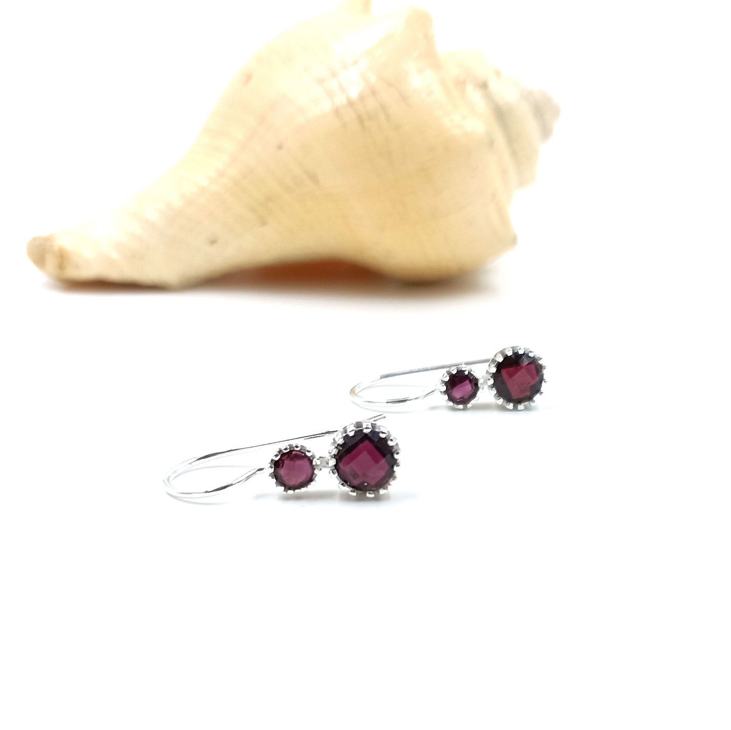 Labradorite, garnet, Moonstone, Rose Quartz dual stone earrings Gold Plated & Sterling Silver Round Stone earring prong setting Earrings
