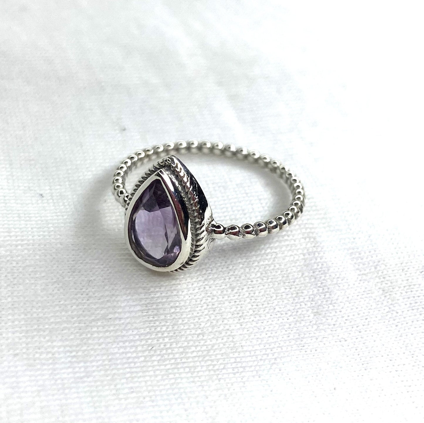 Purple Amethyst Ring, 925 Sterling Silver Ring, Handmade Ring, Statement Ring, Pear Ring, Women Ring Ball Band Ring Natural Amethyst Gift