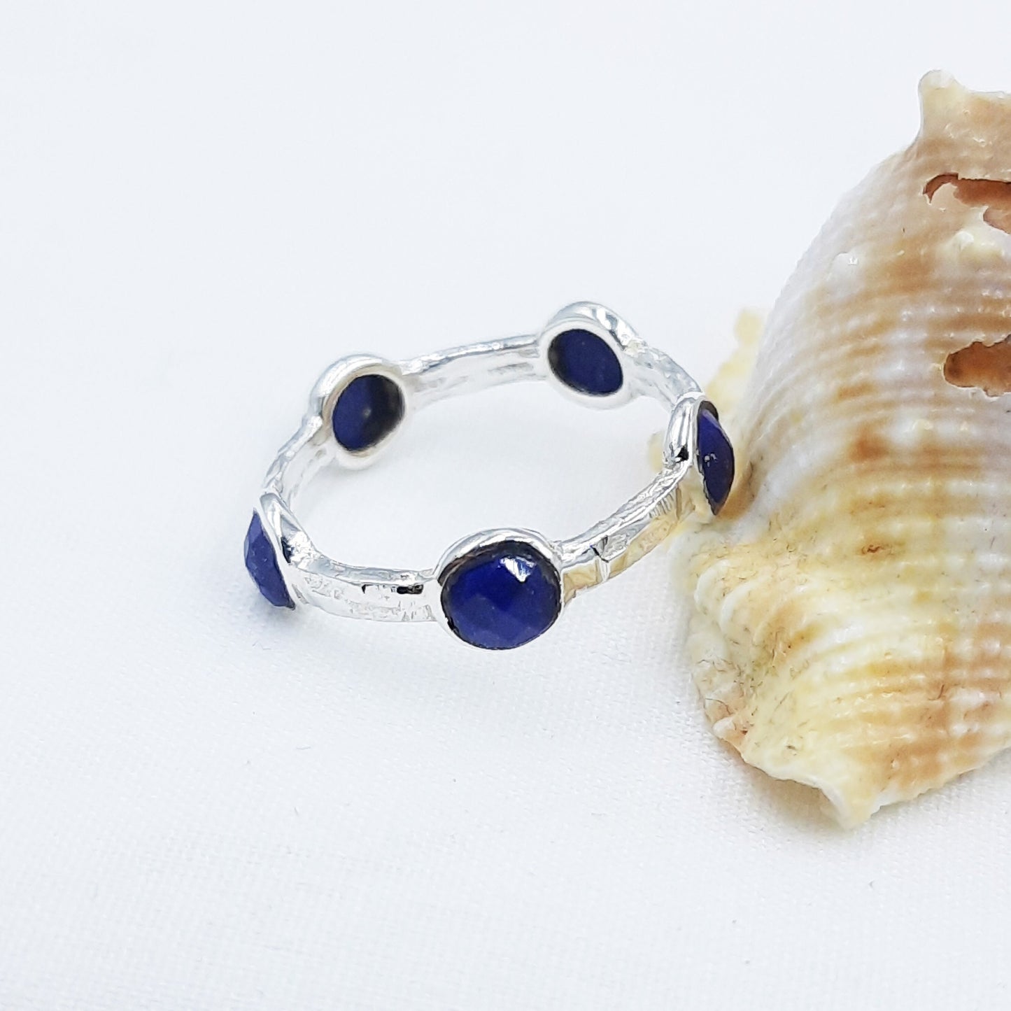 Blue Lapis Lazuli Eternity Ring, Dainty Stacking Ring, Band Ring, Lapis Lazuli Ring, Lapis Gemstone Ring, Blue Stone Band Ring
