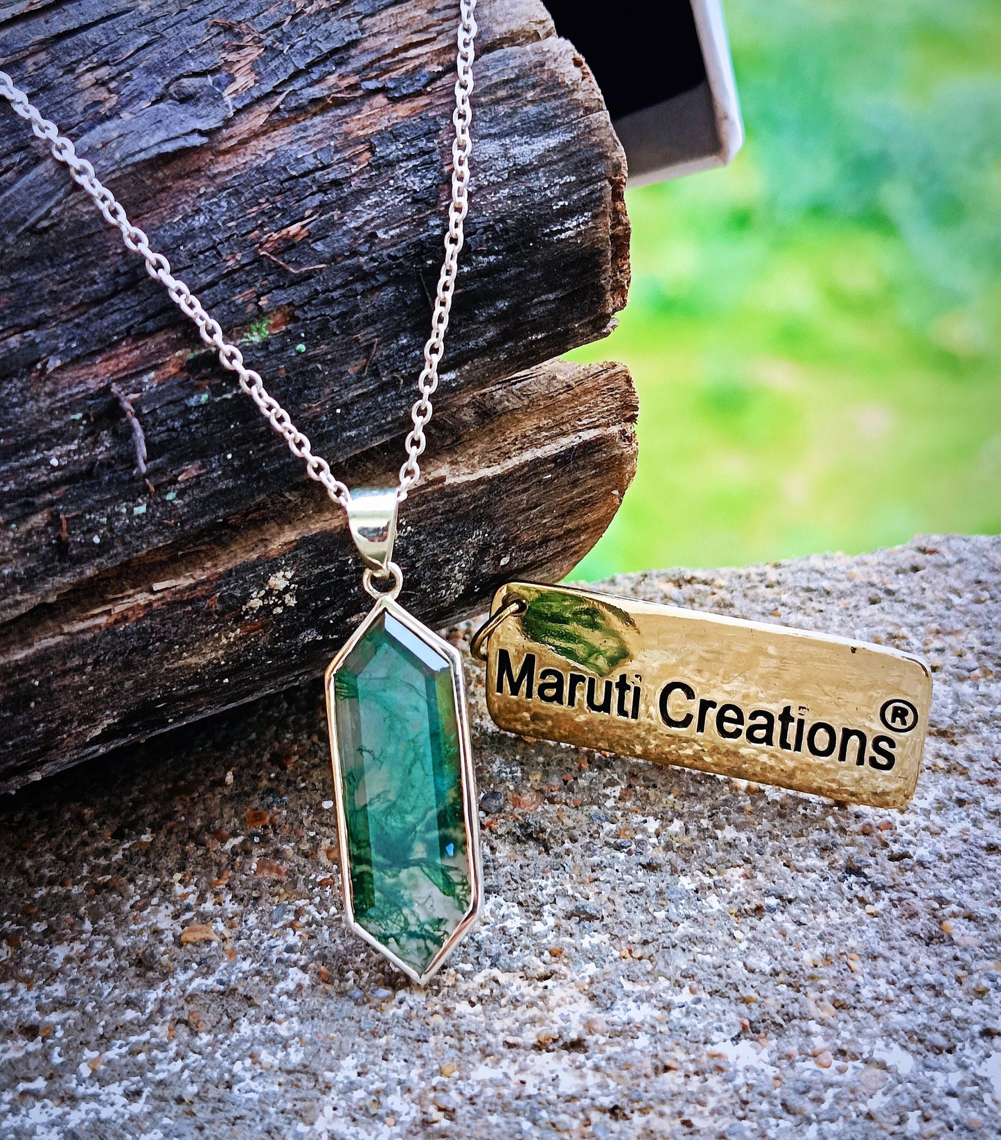 Moss Agate Necklace, 925 Sterling Silver Handmade Pendant, Gift For Mom