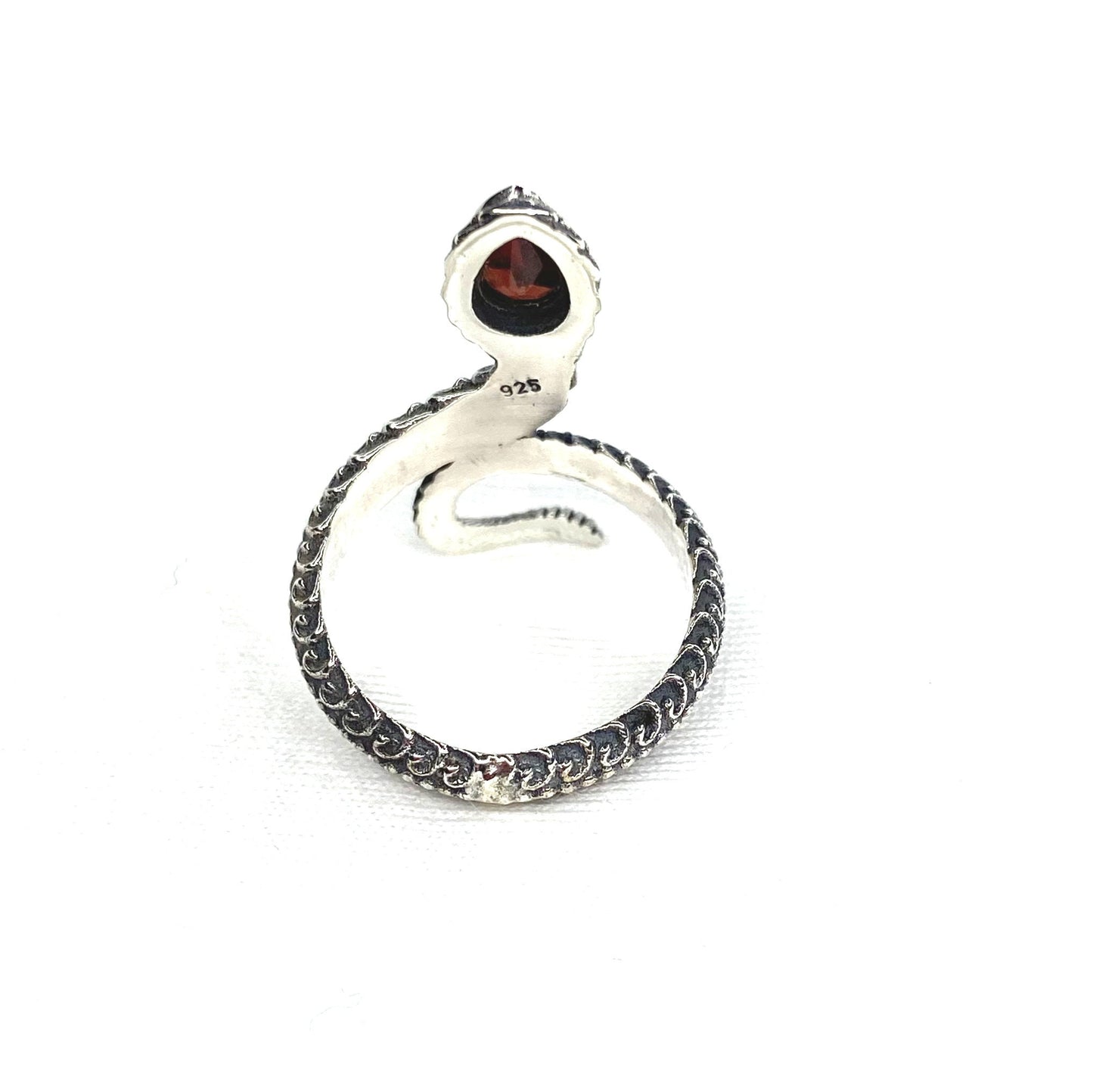 Garnet Snake Ring, Sterling Silver Ring, Adjustable Ring, Silver Ring, Oval Cut, Unisex, Gift, Snake Ring