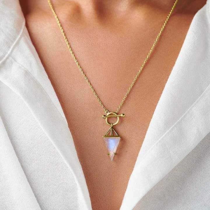 Rainbow Moonstone Necklace Handmade 925 Sterling Silver Gold Vermeil Rose Gold Vermeil Triangle Rainbow Moonstone Pendant gift Woman & Girls
