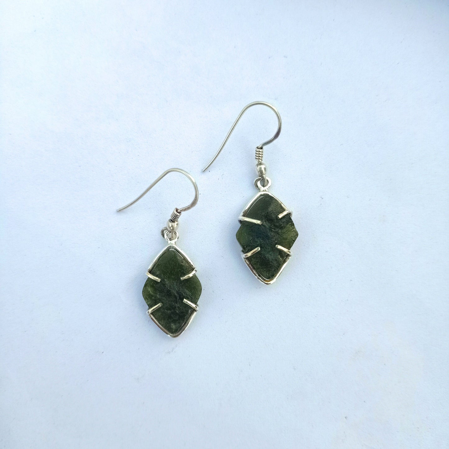 Natural Moldavite Rough stone Earrings Gemstone From Czech Republic 925 Solid Sterling Silver Handmade Designer Jewelry Unique shape Gift