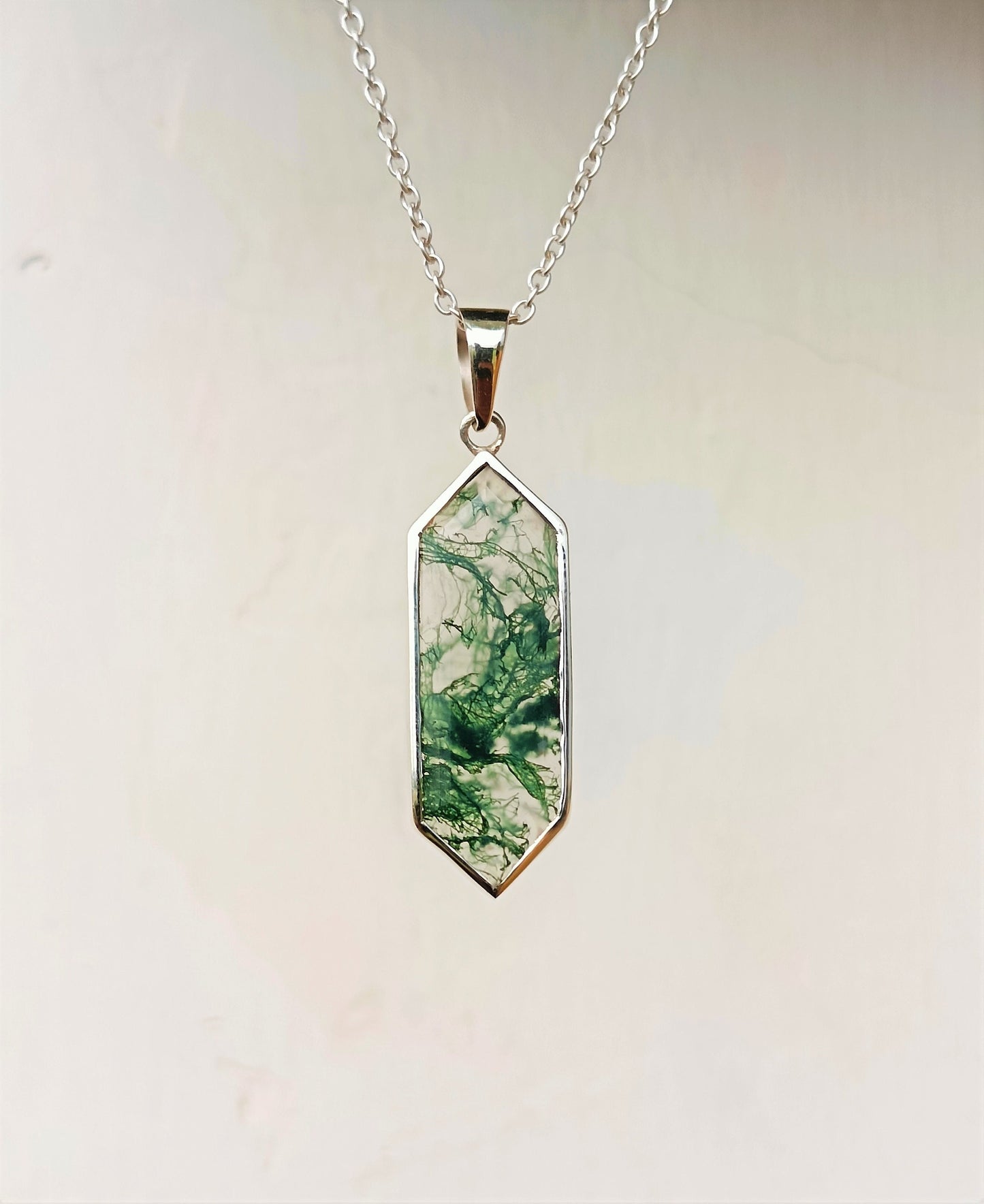 Moss Agate Necklace, 925 Sterling Silver Handmade Pendant, Gift For Mom