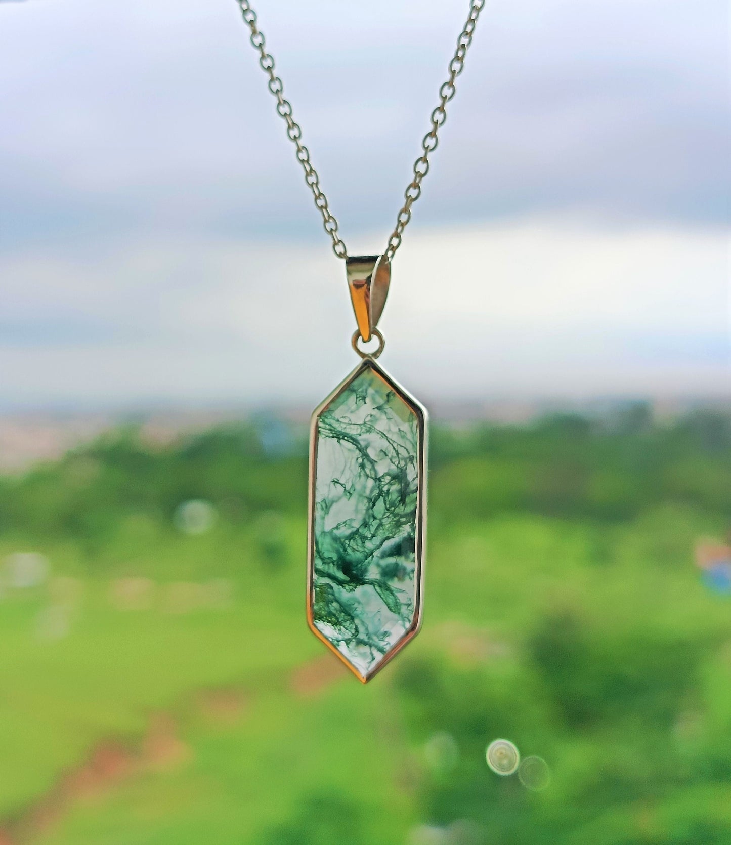 Moss Agate Necklace, 925 Sterling Silver Handmade Pendant, Gift For Mom