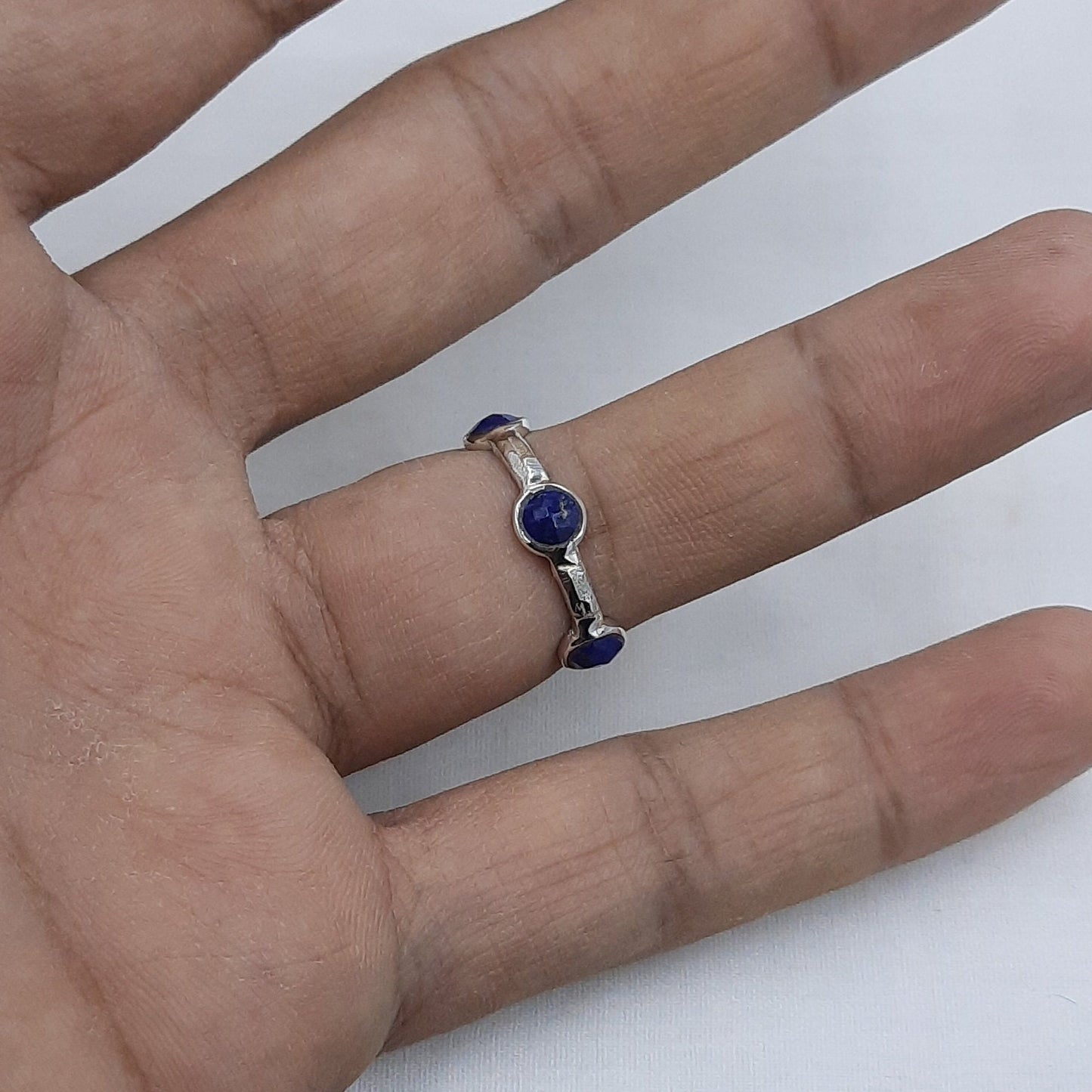 Blue Lapis Lazuli Eternity Ring, Dainty Stacking Ring, Band Ring, Lapis Lazuli Ring, Lapis Gemstone Ring, Blue Stone Band Ring