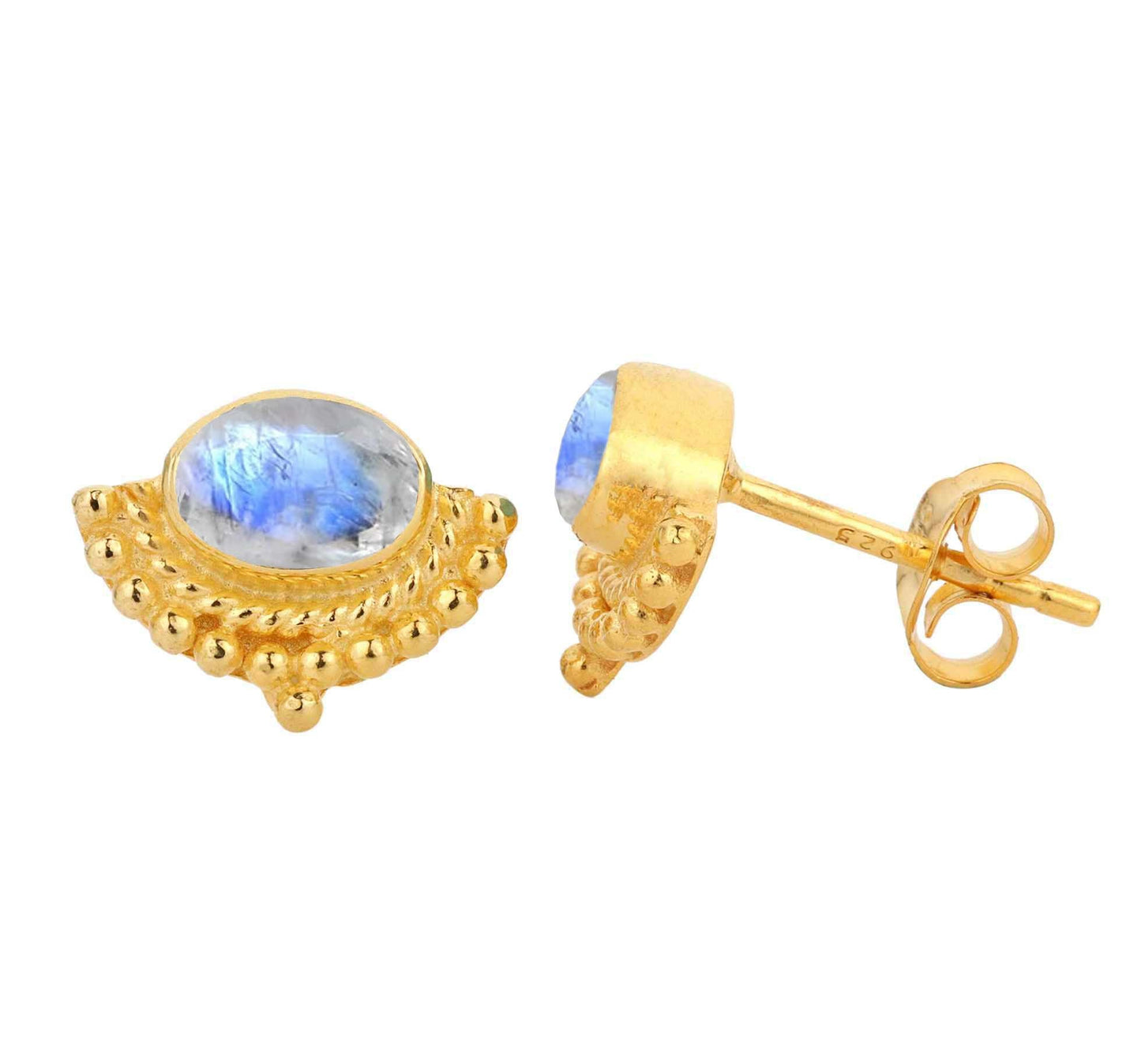 Turquoise Rainbow Moonstone Ruby Earrings Oxidize Silver 14k Gold Plated Earring Handmade Jewelry Oval Shape Gemstone Woman Stud Earrings