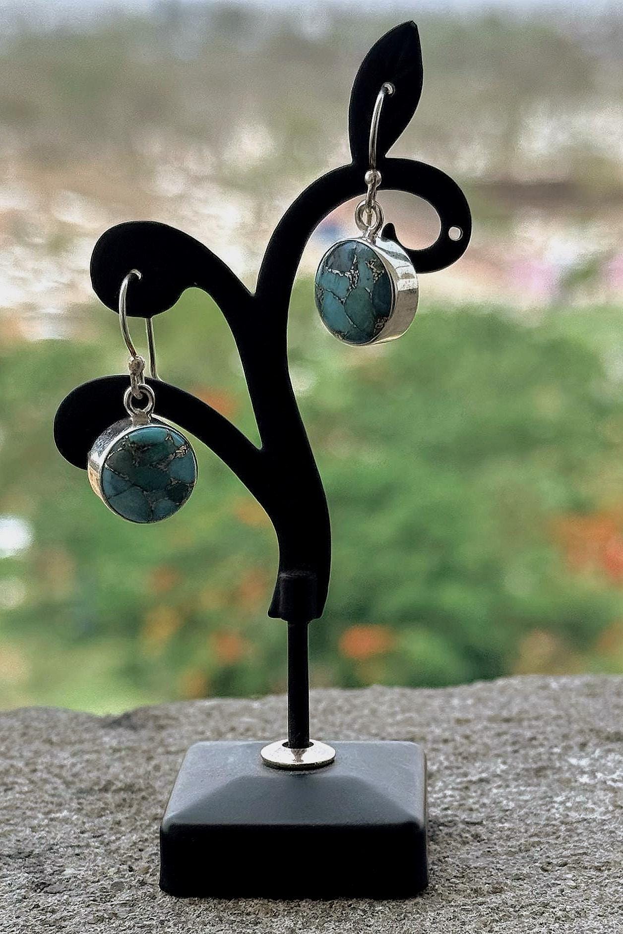 Copper Turquoise Hoop Earrings, 925 Sterling Silver, Handmade Earrings, Stylish Silver Earring, Women Earrings, For Her, Mother’s Day Gift