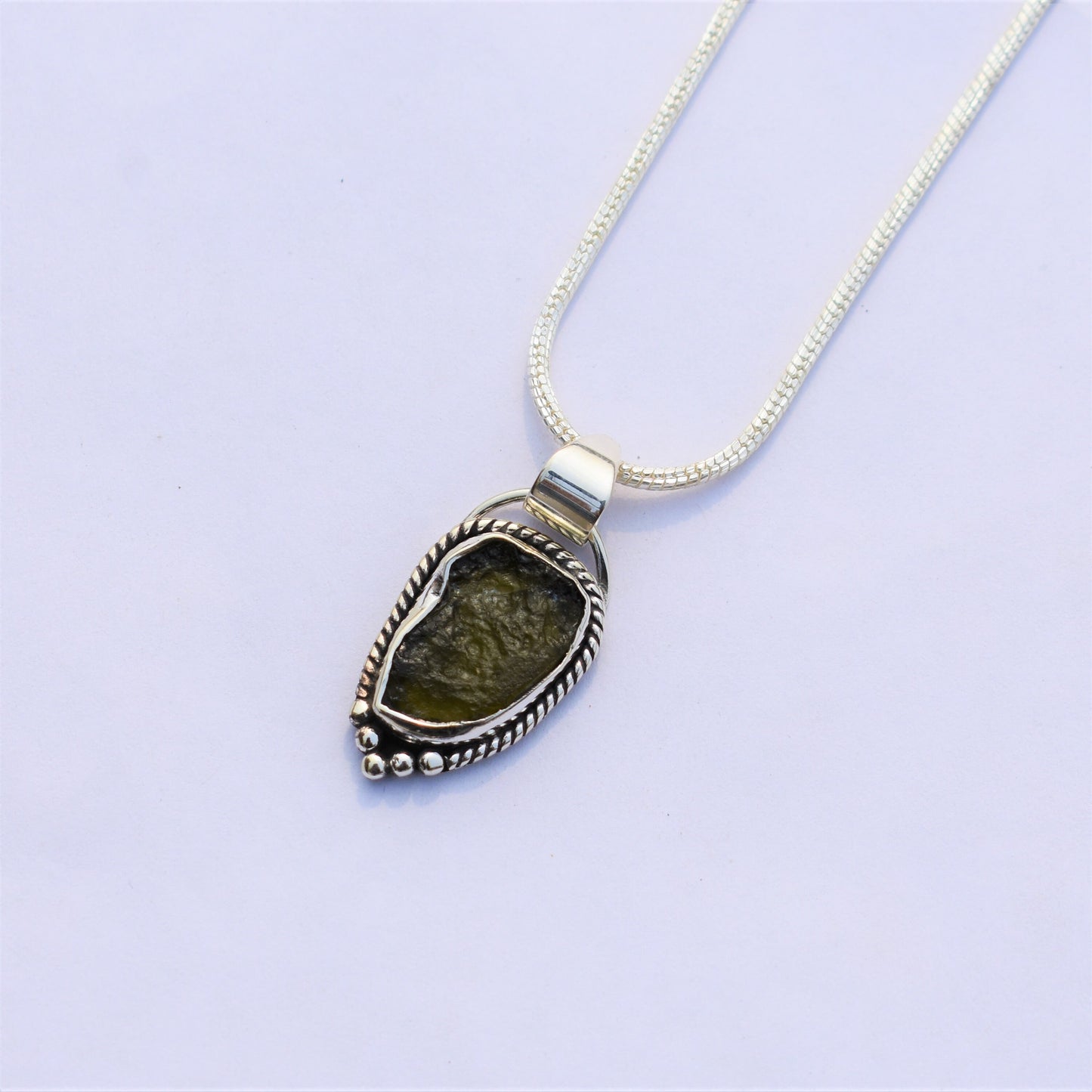 Moldavite Pendant 925 Solid Sterling Silver Handmade Pendants Natural Moldavite Rough Gemstone Pendant Birthday gift For woman and girls