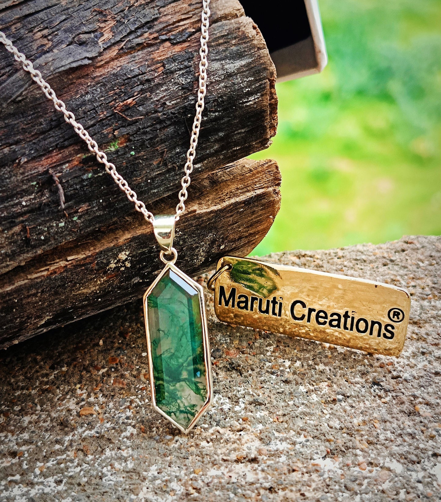 Moss Agate Necklace, 925 Sterling Silver Handmade Pendant, Gift For Mom