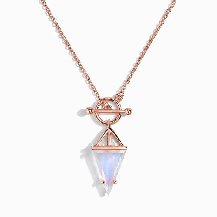 Rainbow Moonstone Necklace Handmade 925 Sterling Silver Gold Vermeil Rose Gold Vermeil Triangle Rainbow Moonstone Pendant gift Woman & Girls