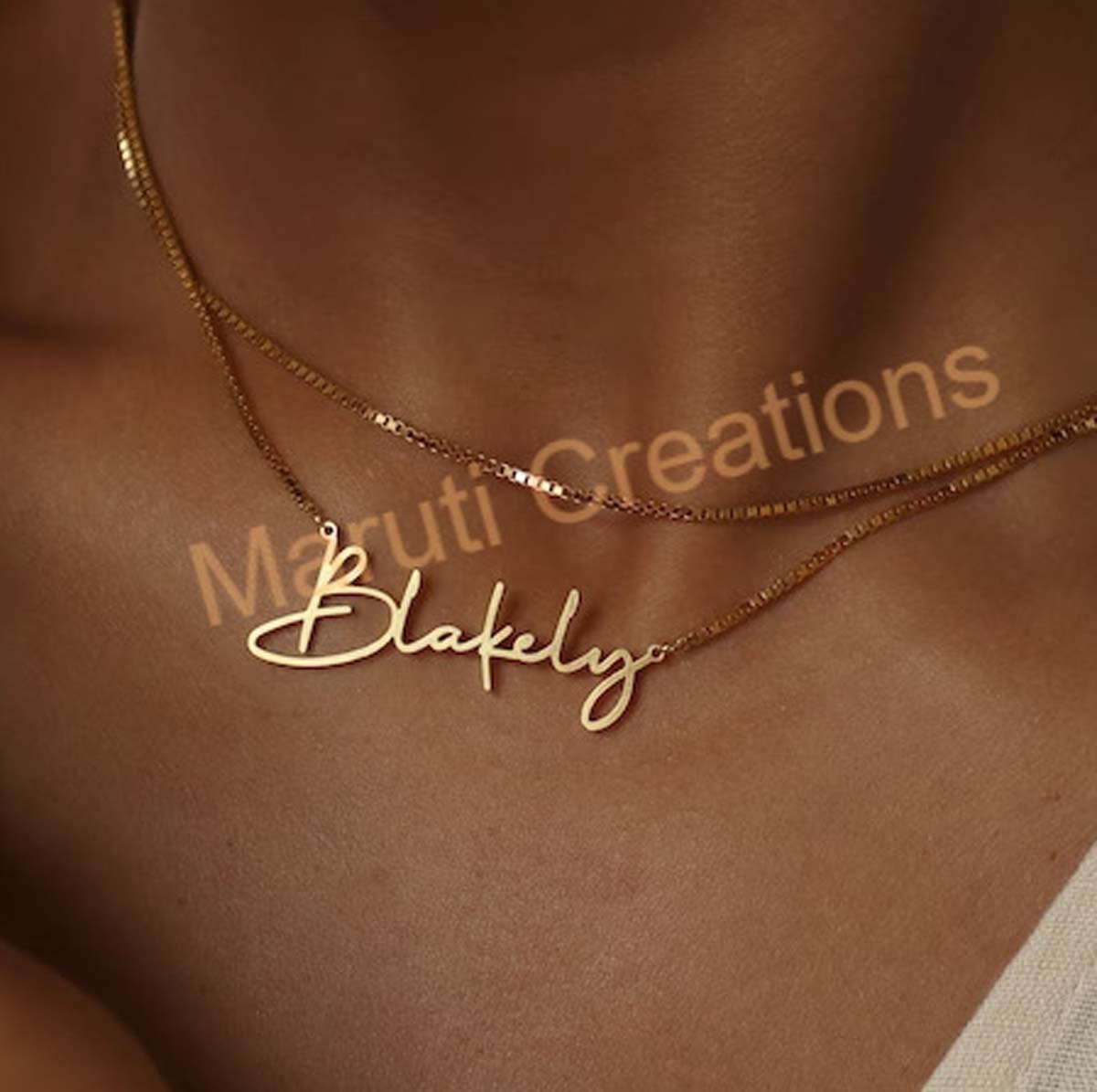 Personalized Name Necklace by Maruti Creations • Gold Name Necklace with Chain • Perfect Gift for Her • Bridesmaid Personalized Gift