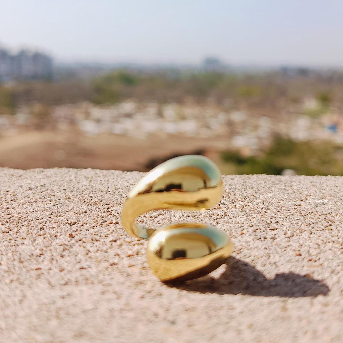 Gold Dome Ring Thick Chunky Ring Adjustable