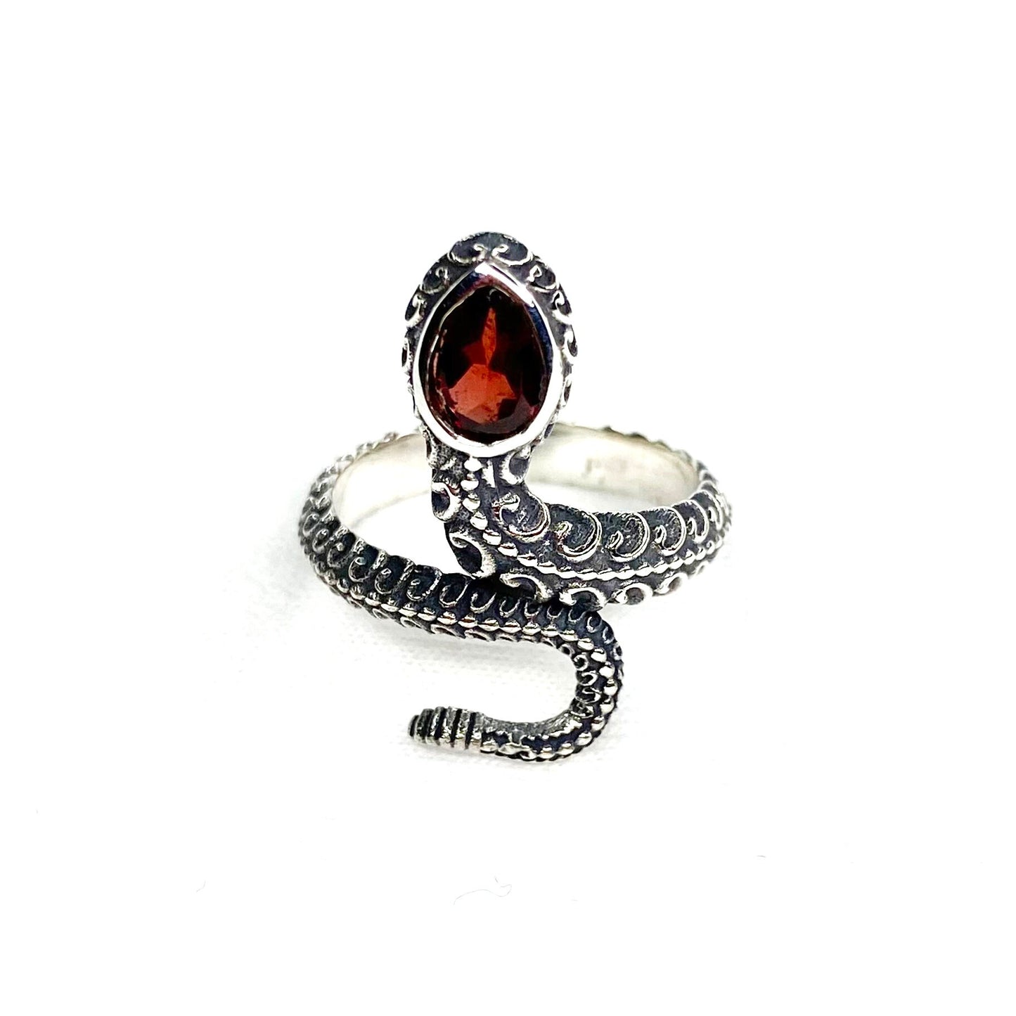 Garnet Snake Ring, Sterling Silver Ring, Adjustable Ring, Silver Ring, Oval Cut, Unisex, Gift, Snake Ring