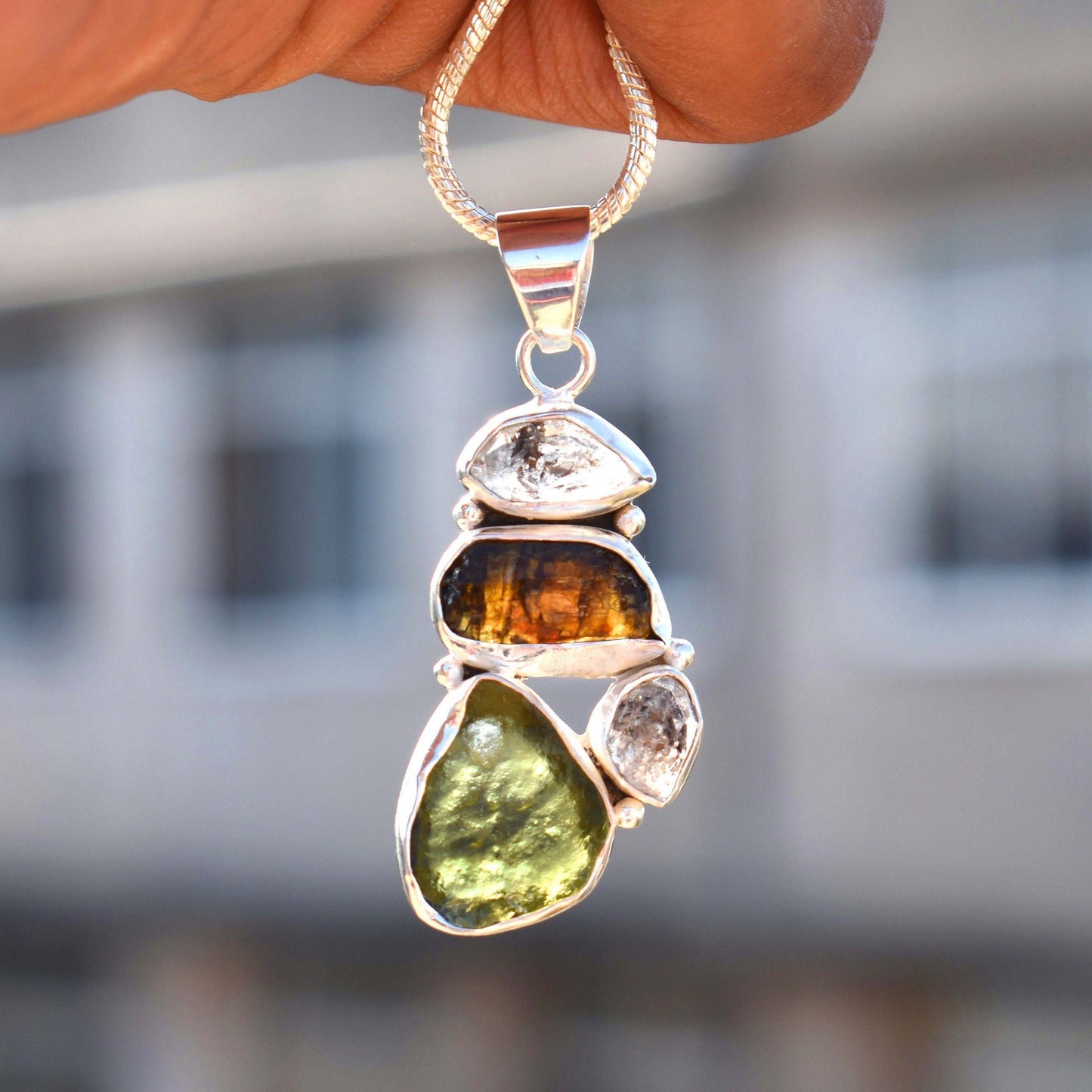 Czech Moldavite Black Tourmaline Herkimer Pendant AAA+ Natural Rough Healing Gemstone Beautiful Handmade Pendants Authentic Moldavite rough