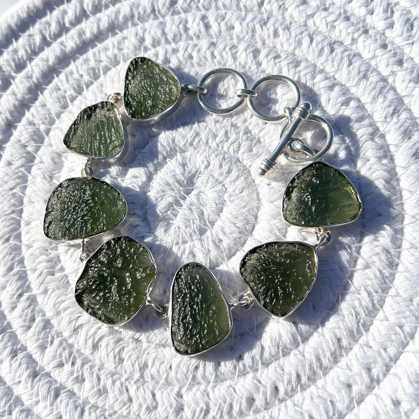 Moldavite Bracelet Handmade 925 Sterling Silver Czech Republic AAA Moldavite Rough Healing Gemstone adjustable Bracelets gift Boys & Girls
