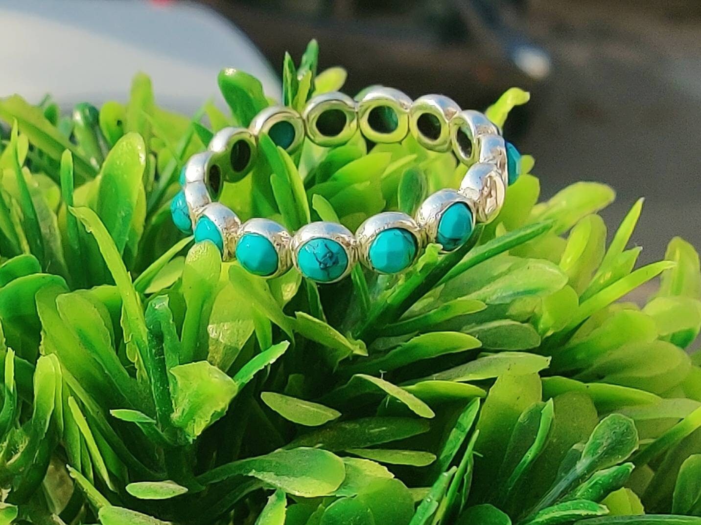 Bezel Turquoise ring eternity silver ring band Semi precious stone women engagement ring gift for her mothers day gift birthday gift 925 sil