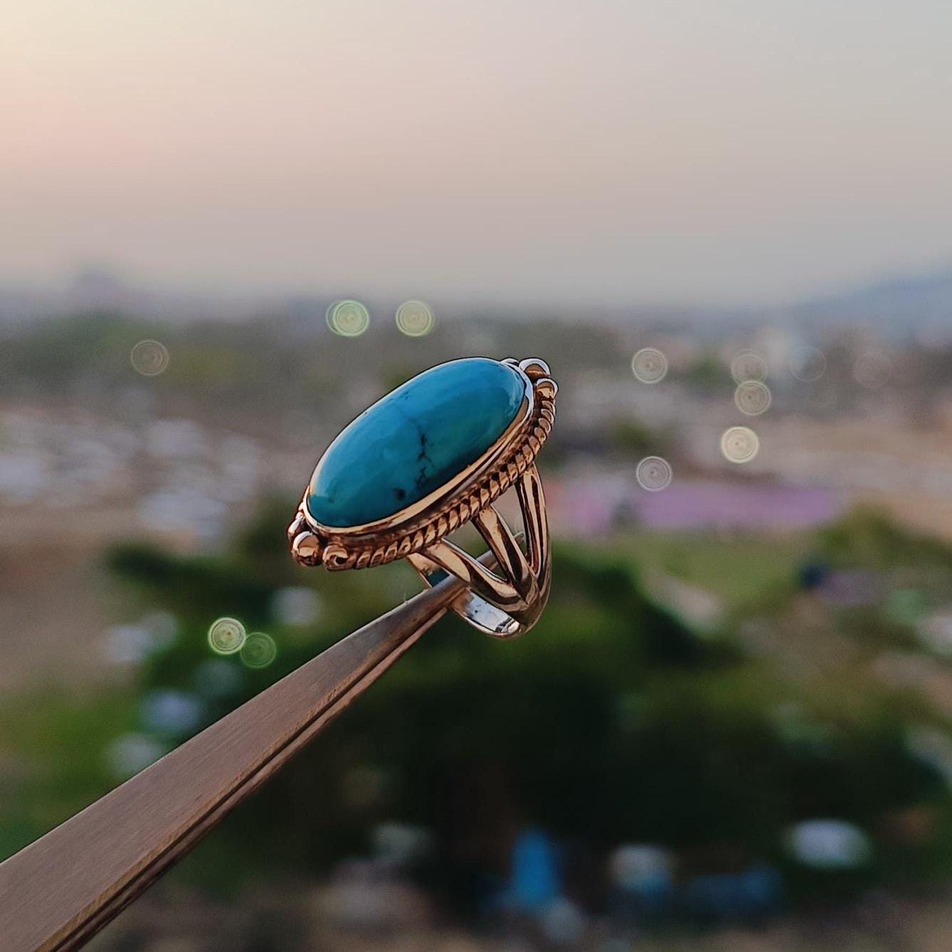 Bezel Kingman Turquoise ring silver ring band Semi precious stone women engagement ring gift for her mothers day gift birthday gift 925.