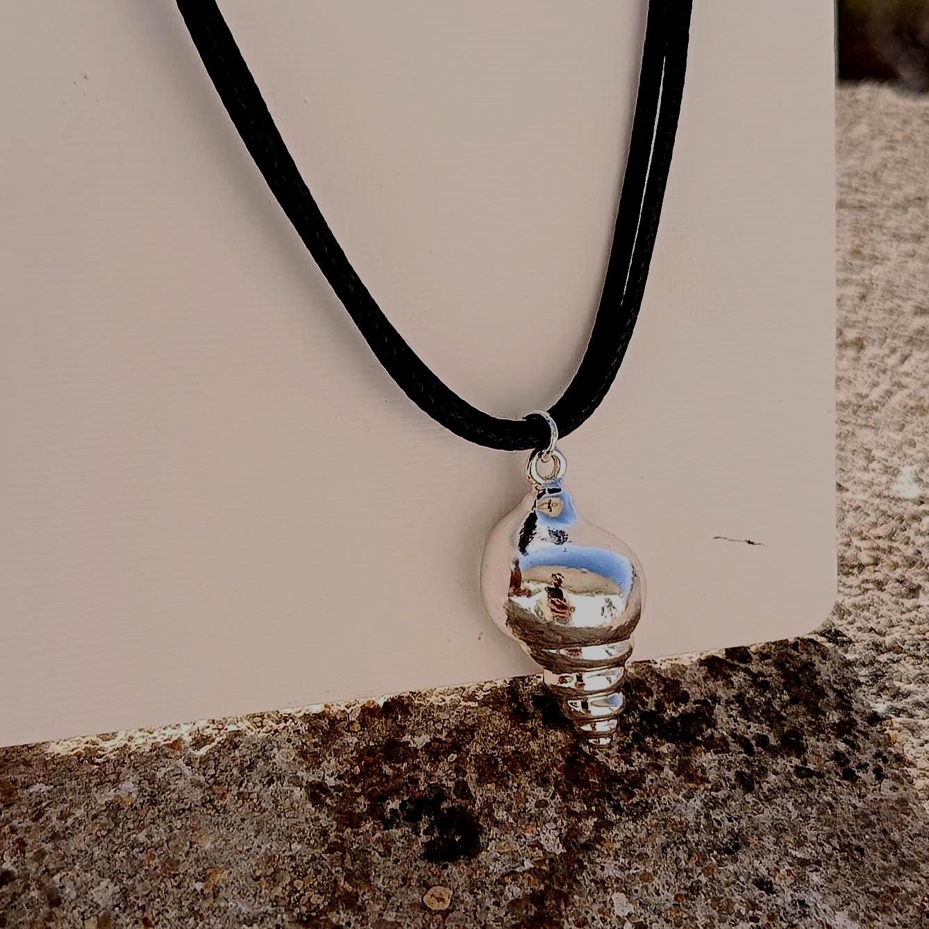 Sea Shell Pendant with Black Adjustable thread