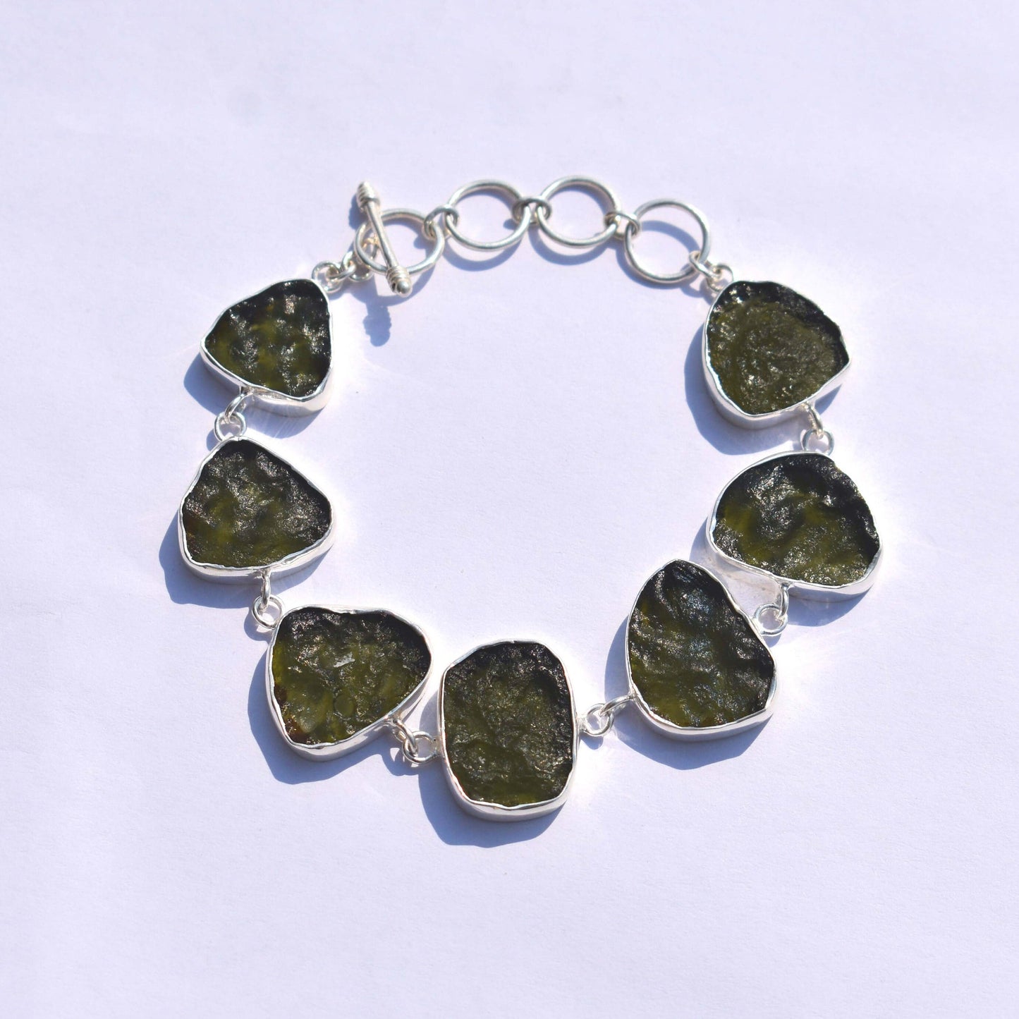 Moldavite Bracelet Handmade 925 Sterling Silver Czech Republic AAA Moldavite Rough Healing Gemstone adjustable Bracelets gift Boys & Girls