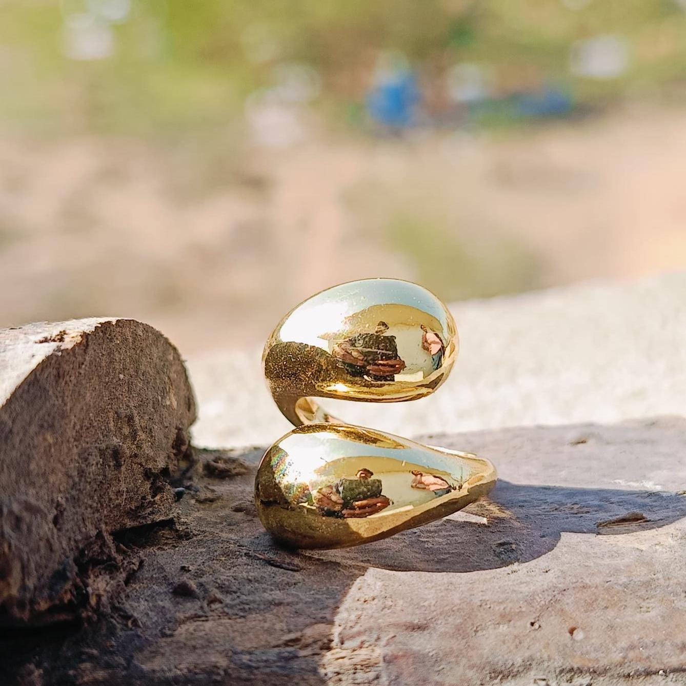 Gold Dome Ring Thick Chunky Ring Adjustable