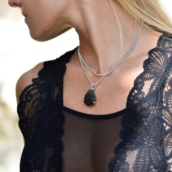 Moldavite Pendant 925 Sterling Silver AAA+ Quality Natural Czech Moldavite Rough Healing Gemstone Handmade Pendants gift Sister wife mother